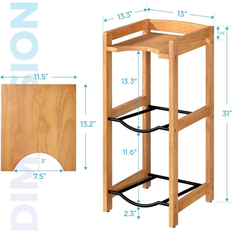 LASIDO 5 Gallon Water Jug Holder with Top Shelves, Natural Solid Wood Water Dispenser Stand 31"H, 3-Tiers 5 Gallon Water Jug Stand, Water Cooler Jug Rack, 5 Gallon Water Bottle Holder with 2 Slot & Top Shelf - Image 2