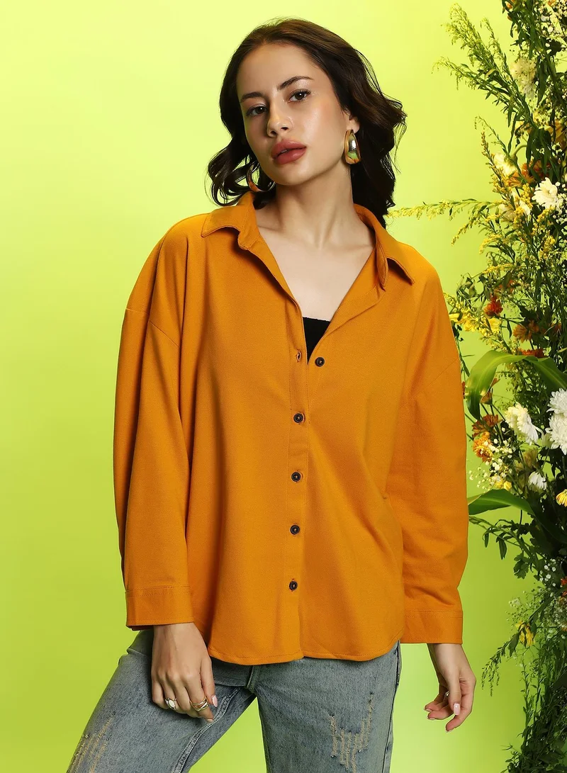 Campus Sutra Women's Amber Yellow Solid Oversized Shirt