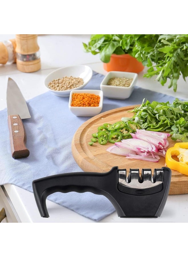 MOMENT Kitchen Knife Sharpener with 3 Stages, Professional Manual Blade Sharpening System, Ceramic Stone, Tungsten Carbide Plates, Diamond rods, Ergonomic Handle, Non-Slip Base,Stylish Black - Image 5