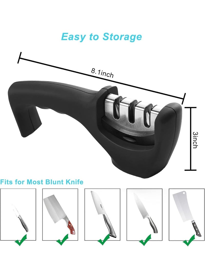MOMENT Kitchen Knife Sharpener with 3 Stages, Professional Manual Blade Sharpening System, Ceramic Stone, Tungsten Carbide Plates, Diamond rods, Ergonomic Handle, Non-Slip Base,Stylish Black - Image 2