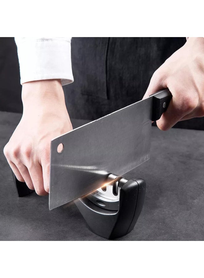 MOMENT Kitchen Knife Sharpener with 3 Stages, Professional Manual Blade Sharpening System, Ceramic Stone, Tungsten Carbide Plates, Diamond rods, Ergonomic Handle, Non-Slip Base,Stylish Black - Image 3