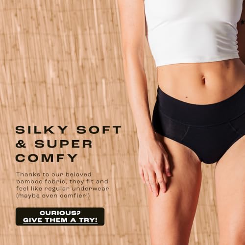 Bambody Absorbent Panties, Period Underwear for Women and Teens - All-Day Long - Overnight Protection- Postpartum, Leakproof - Small - 3 Pack: Black - Image 4