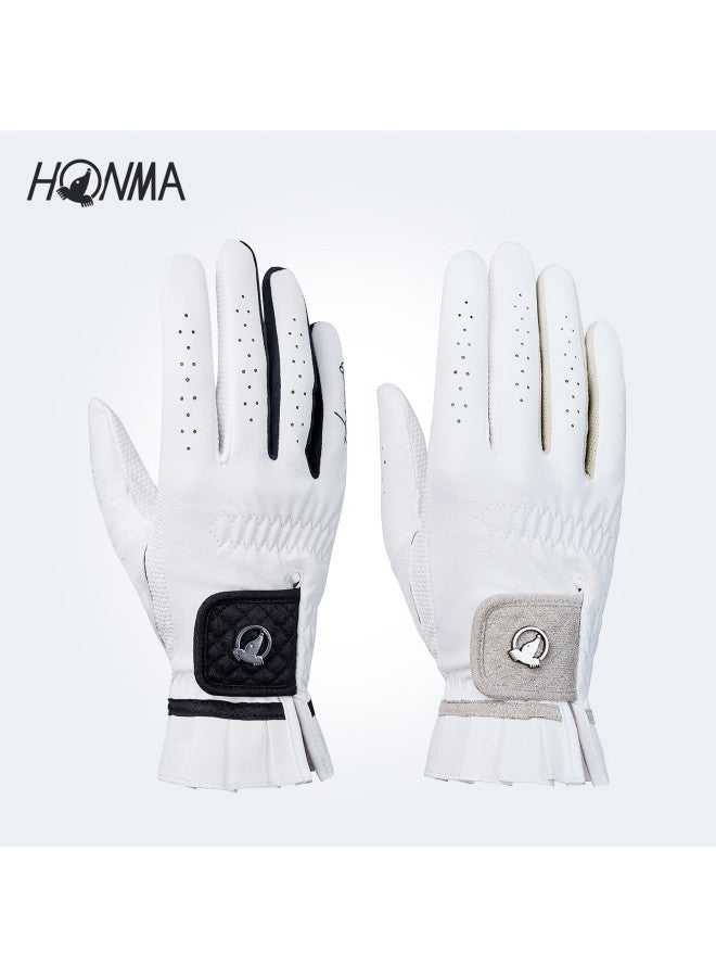Honma  New Floral Series Golf Gloves Wear-resistant Non-slip Sports Gloves White/khaki Xs - Image 1
