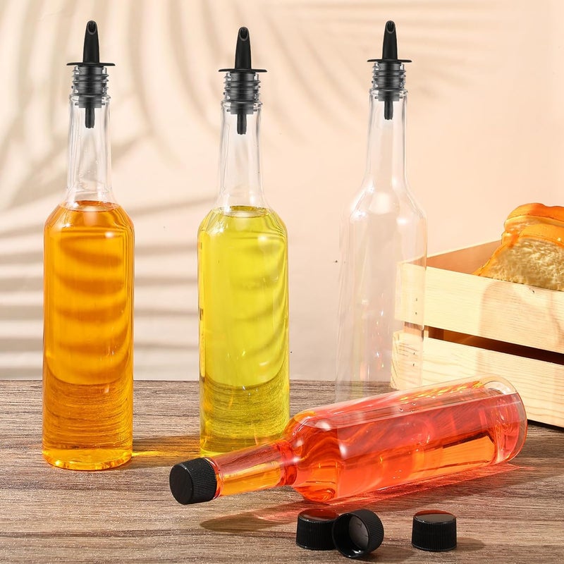 Tioncy 10 Sets 15oz Plastic Liquor Bottles with Pourers Sets 10 Plastic Long Neck Syrup Bottles with Pourer and Caps Reusable Leakproof for Home Party Bar(Black) - Image 4