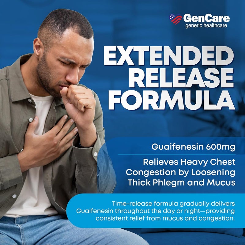 GenCare  Mucus Relief Guaifenesin 600mg 200 Tablets Mucus Relief Expectorant for Congestion  Cough  Extended Release Tablets for Immediate  Lasting Relief - Image 3