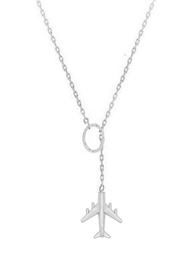 NOUMANDA Charm Airplane Y Necklace Trendy Circle Lariat Necklace for Traverlers (silver)