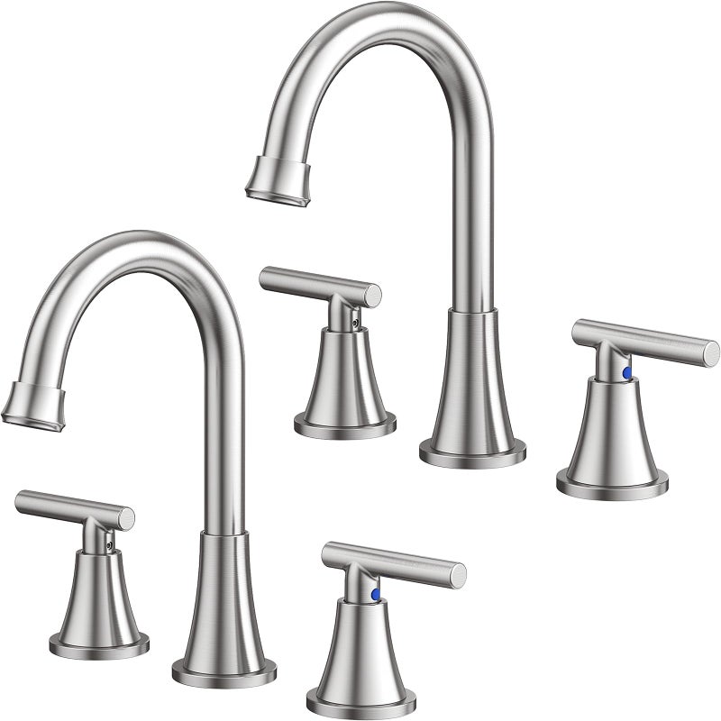 Bathroom Faucets for Sink 3 Hole Hurran Brushed Nickel Bathroom Sink Faucet with Popup Drain and Supply Lines Stainless Steel LeadFree Widespread Faucet for Vanity RV 2 Pack
