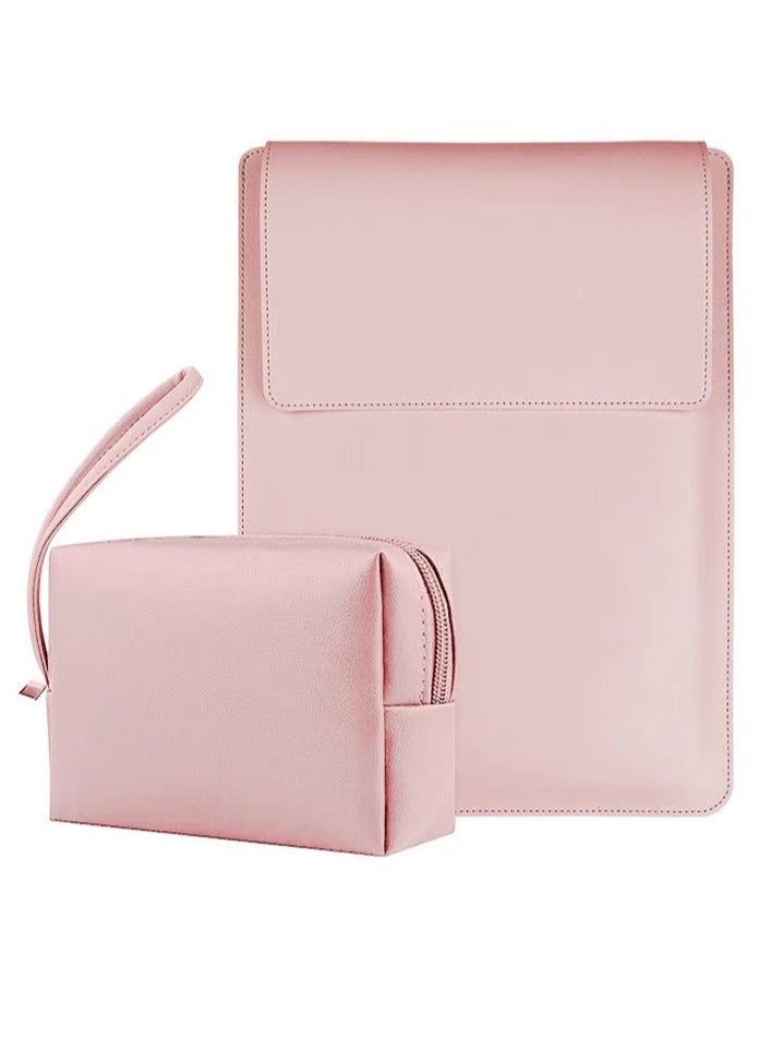 Joyelink - 13-14 Inch Laptop Sleeve Case Leather Bag Compatible with MacBook Air 13.3''/13.6'' M1 M2/MacBook Pro 13 2022-2016/Dell XPS 13/Surface Pro X/8/7 /6/5/Surface Laptop 13.5 Inch(PINK) - Image 1