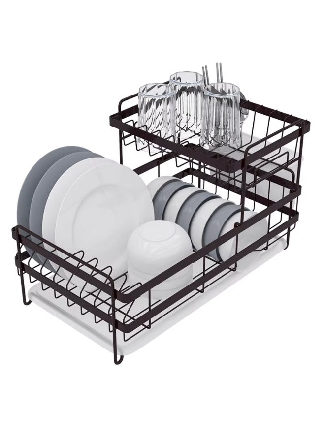 Smart Storage 💫Premium Double-Layer Dish Drying Rack – Carbon Steel Kitchen Dish Drainer with Removable PP Tray . - Image 5