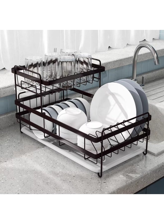 Smart Storage 💫Premium Double-Layer Dish Drying Rack – Carbon Steel Kitchen Dish Drainer with Removable PP Tray . - Image 3