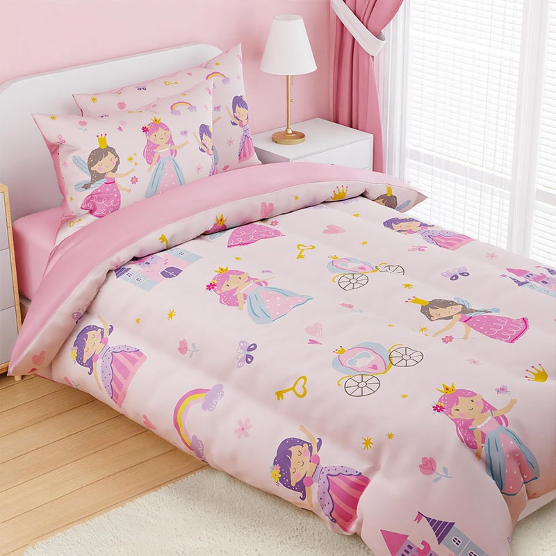 SANDJEST Princess Comforter Set Twin Size 68x86in for Kids Girls, Microfiber 3 Pcs Bedding Set Includes 1 Comforter, 1 Pillowcase, 1 Fitted Sheet, Nursery Room Decor - Image 5