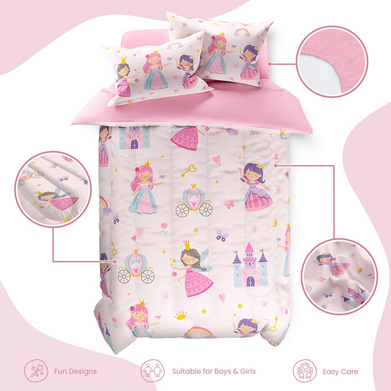SANDJEST Princess Comforter Set Twin Size 68x86in for Kids Girls, Microfiber 3 Pcs Bedding Set Includes 1 Comforter, 1 Pillowcase, 1 Fitted Sheet, Nursery Room Decor - Image 2