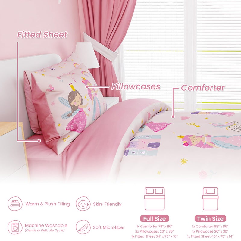 SANDJEST Princess Comforter Set Twin Size 68x86in for Kids Girls, Microfiber 3 Pcs Bedding Set Includes 1 Comforter, 1 Pillowcase, 1 Fitted Sheet, Nursery Room Decor - Image 3