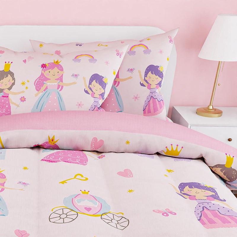 SANDJEST Princess Comforter Set Twin Size 68x86in for Kids Girls, Microfiber 3 Pcs Bedding Set Includes 1 Comforter, 1 Pillowcase, 1 Fitted Sheet, Nursery Room Decor - Image 4