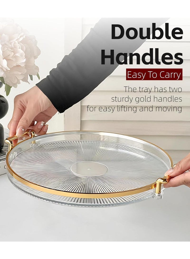DIOTTI 27cm Clear Acrylic Round Serving Tray with Handles, Decorative Organizer for Coffee Table, Snacks, Drinks, Fruit & Home Entertaining (Gold Accents) - Image 2