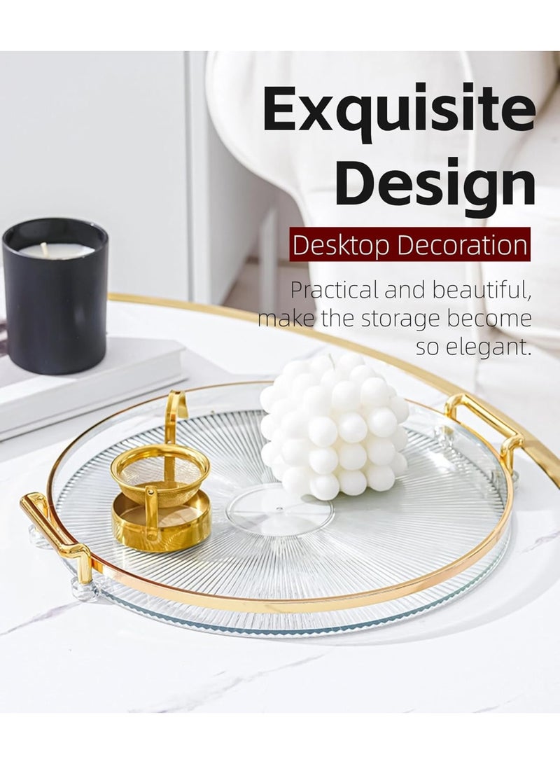 DIOTTI 27cm Clear Acrylic Round Serving Tray with Handles, Decorative Organizer for Coffee Table, Snacks, Drinks, Fruit & Home Entertaining (Gold Accents) - Image 4