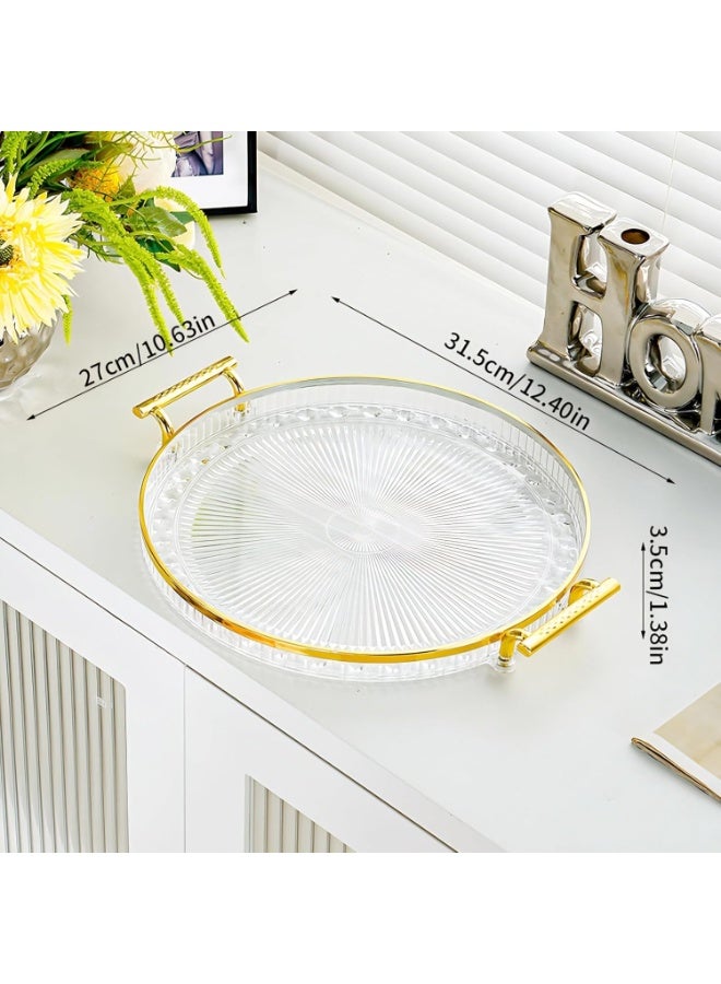 DIOTTI 27cm Clear Acrylic Round Serving Tray with Handles, Decorative Organizer for Coffee Table, Snacks, Drinks, Fruit & Home Entertaining (Gold Accents) - Image 5