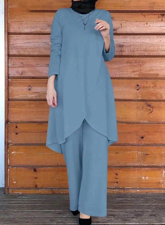 Muslim Suit Irregular Blouse Wide Leg Pant