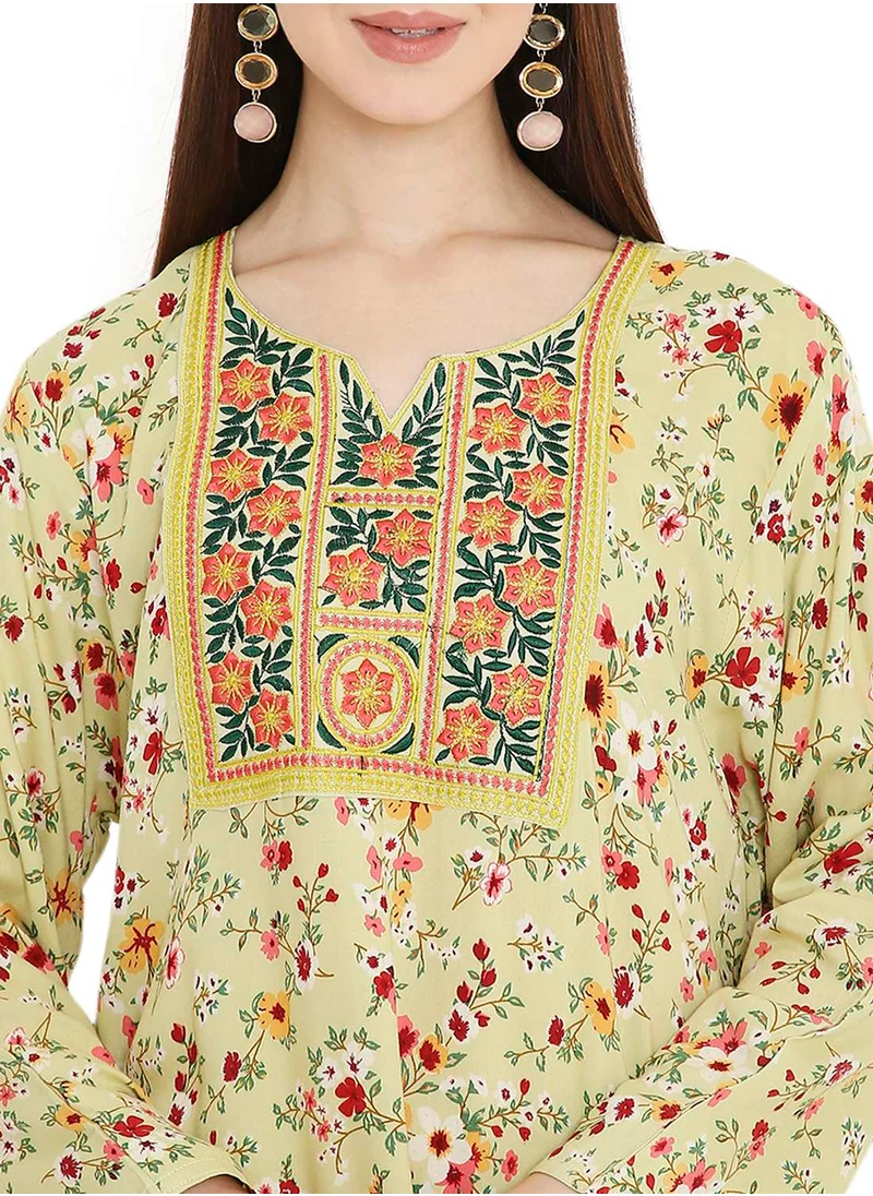 HANA & SARA UNIQUE LONG PRINTED WITH STYLISH MULTICOLOUR THREAD EMBROIDERY ELEGANT ARABIC KAFTAN JALABIYA DRESS