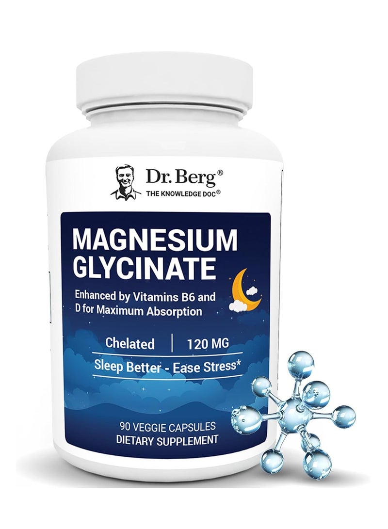 Dr.Berg Magnesium Glycinate with Vitamin D, B6 & Zinc for Stress Relief, Calm, Relaxation, & Good Sleep 120 mg Per Magnesium Bisglycinate Capsule - Chelated Magnesium Glycinate - 90 Caps - Image 1