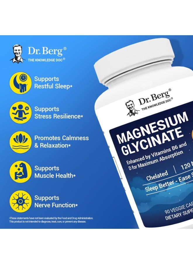 Dr.Berg Magnesium Glycinate with Vitamin D, B6 & Zinc for Stress Relief, Calm, Relaxation, & Good Sleep 120 mg Per Magnesium Bisglycinate Capsule - Chelated Magnesium Glycinate - 90 Caps - Image 3