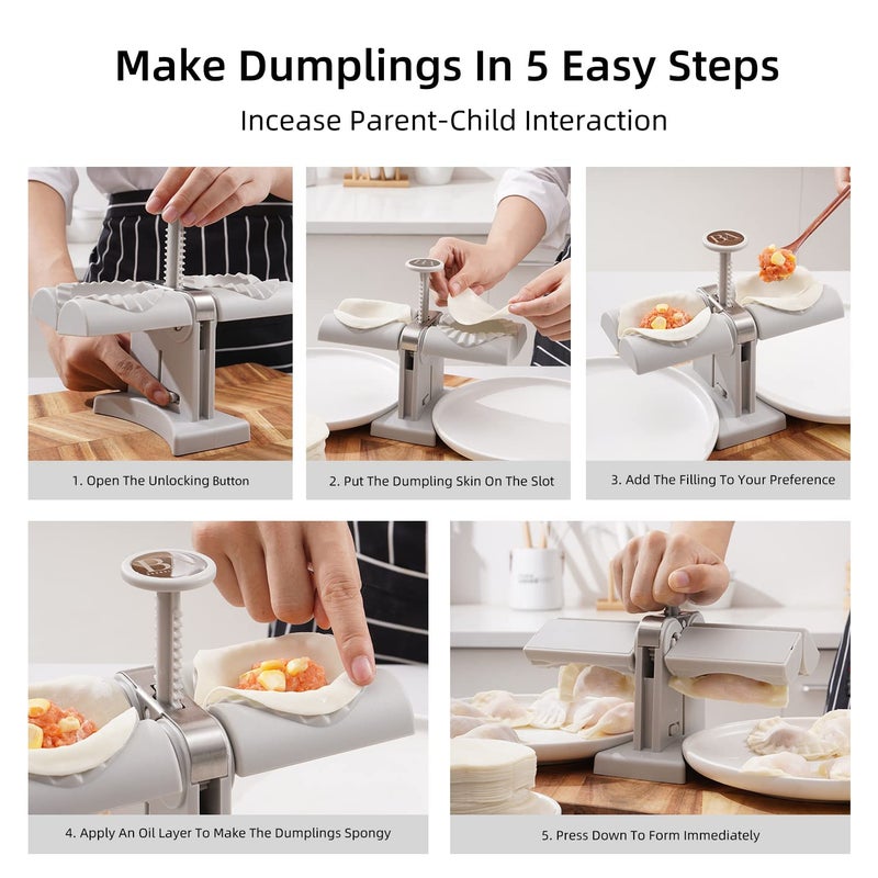 bosig bosig Household Double Head Automatic Dumpling Maker Mould Automatic Dumpling Maker Press Machine Manual Dumpling Maker Mould Maker Mould Wrap Two at A Time Safety Abs Material  - Image 5