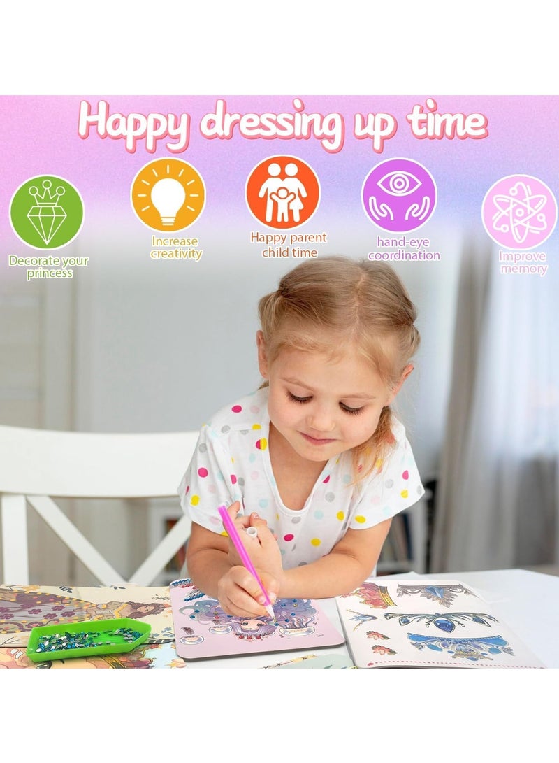 مجموعات الحرف الأميرة للبنات - كتاب ملصق DIY ، لعبة الملابس ومجموعة اللوحة الماسية ، الفن الإبداعي ونشاط المكياج للأطفال ، ألعاب السفر وهدايا عيد الميلاد للأعمار 3-8+ - Image 2