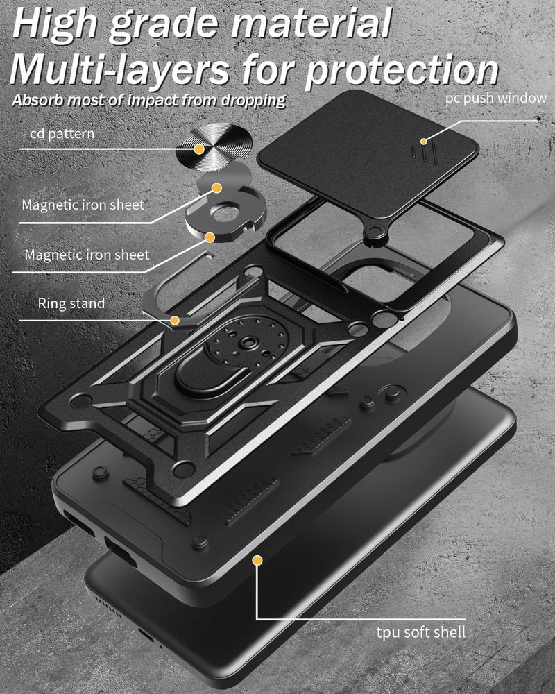 SPAZY CASE® Vivo V60e 5G Back Cover | Heavy Duty Hybrid Case with 360 Degree Rotating Finger Ring Holder + Slider Shutter Camera Protection Case for Vivo V60e 5G - Black - Image 2