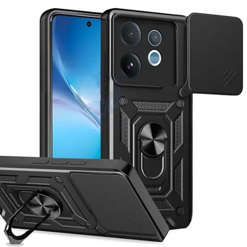 SPAZY CASE® Vivo V60e 5G Back Cover | Heavy Duty Hybrid Case with 360 Degree Rotating Finger Ring Holder + Slider Shutter Camera Protection Case for Vivo V60e 5G - Black - Image 1