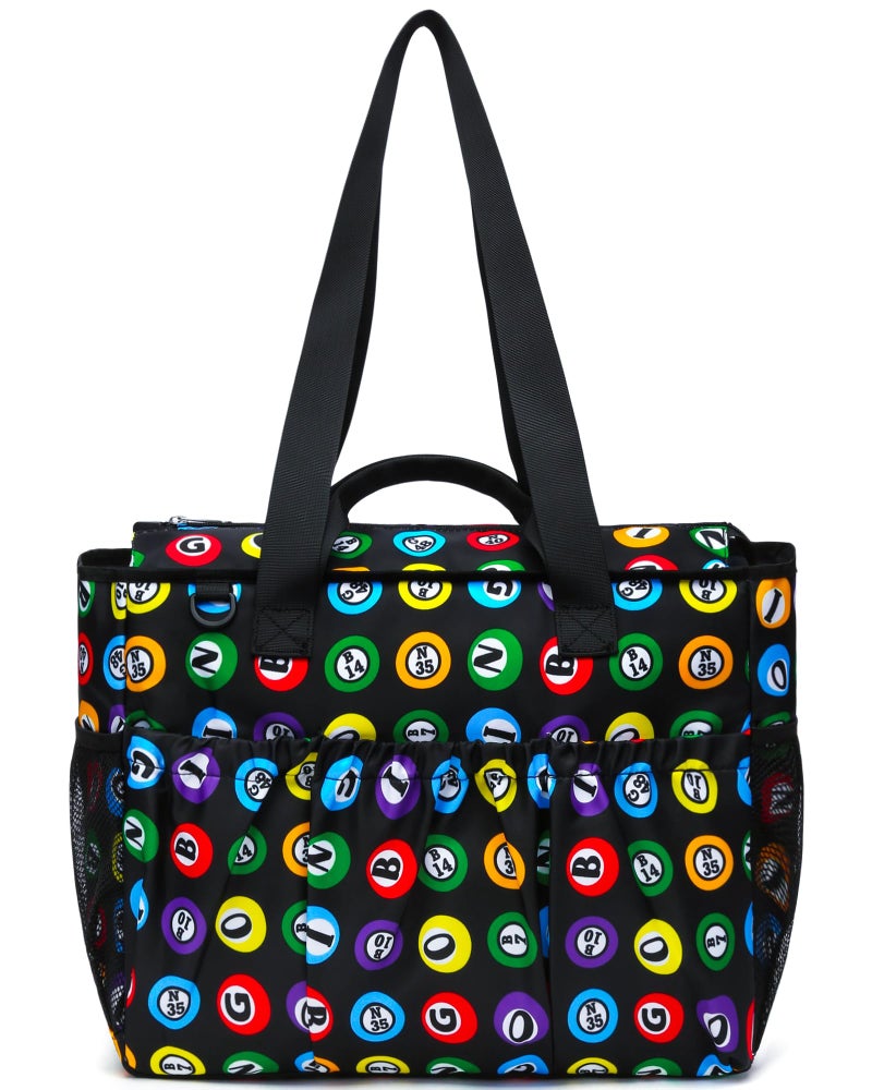 FOKDUVB Bingo Tote Bag for Bingo Game Set Stuff Supplies Bingo Bags with Pockets for Bingo Daubers Dabbers Dobbers Large Bingo Bag for Bingo Accessories Bingo Night Prizes for Adults Seniors Juego de Bingo - Image 1