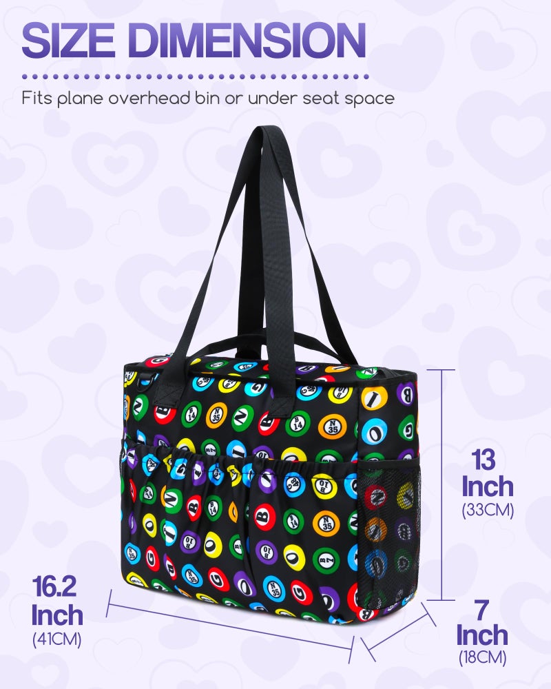 FOKDUVB Bingo Tote Bag for Bingo Game Set Stuff Supplies Bingo Bags with Pockets for Bingo Daubers Dabbers Dobbers Large Bingo Bag for Bingo Accessories Bingo Night Prizes for Adults Seniors Juego de Bingo - Image 5