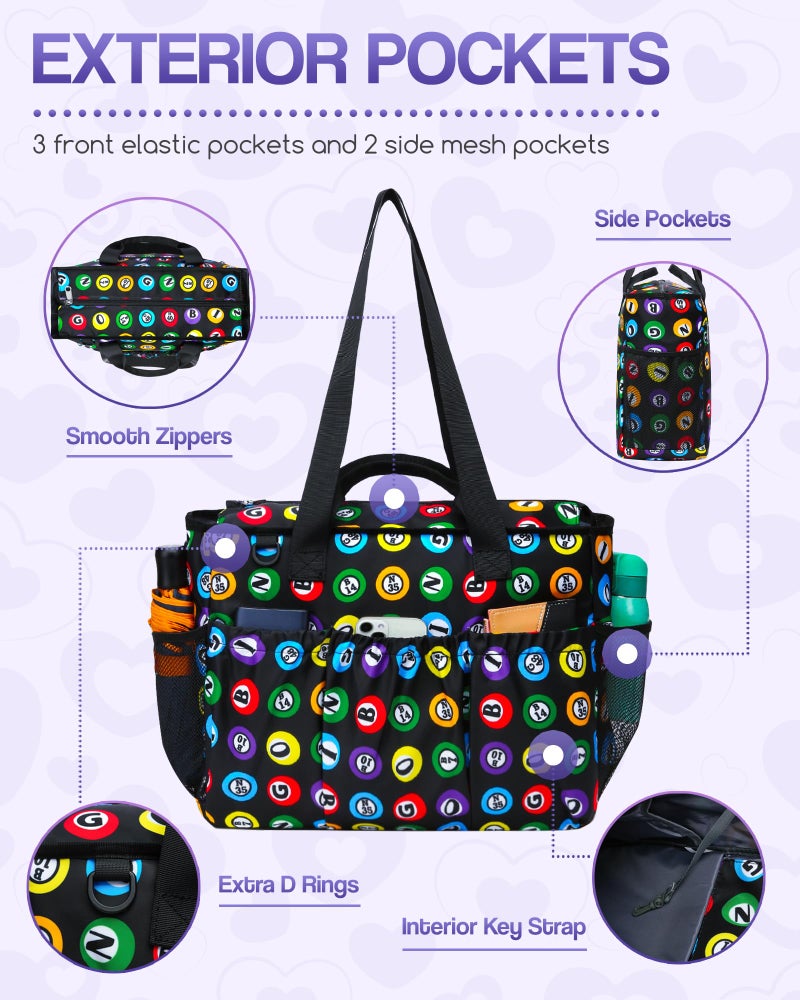 FOKDUVB Bingo Tote Bag for Bingo Game Set Stuff Supplies Bingo Bags with Pockets for Bingo Daubers Dabbers Dobbers Large Bingo Bag for Bingo Accessories Bingo Night Prizes for Adults Seniors Juego de Bingo - Image 4