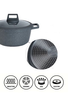 PROCILA 9-Piece Aluminum Cookware Set Black; Casserole Sizes 20,24,28CM; Frypan Size 26CM; Tempered Glass Lid With Silicone Ring, Non-Stick & Granite Coating, Induction Bottom For Even Heating  - Image 4