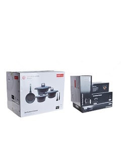 PROCILA 9-Piece Aluminum Cookware Set Black; Casserole Sizes 20,24,28CM; Frypan Size 26CM; Tempered Glass Lid With Silicone Ring, Non-Stick & Granite Coating, Induction Bottom For Even Heating  - Image 5