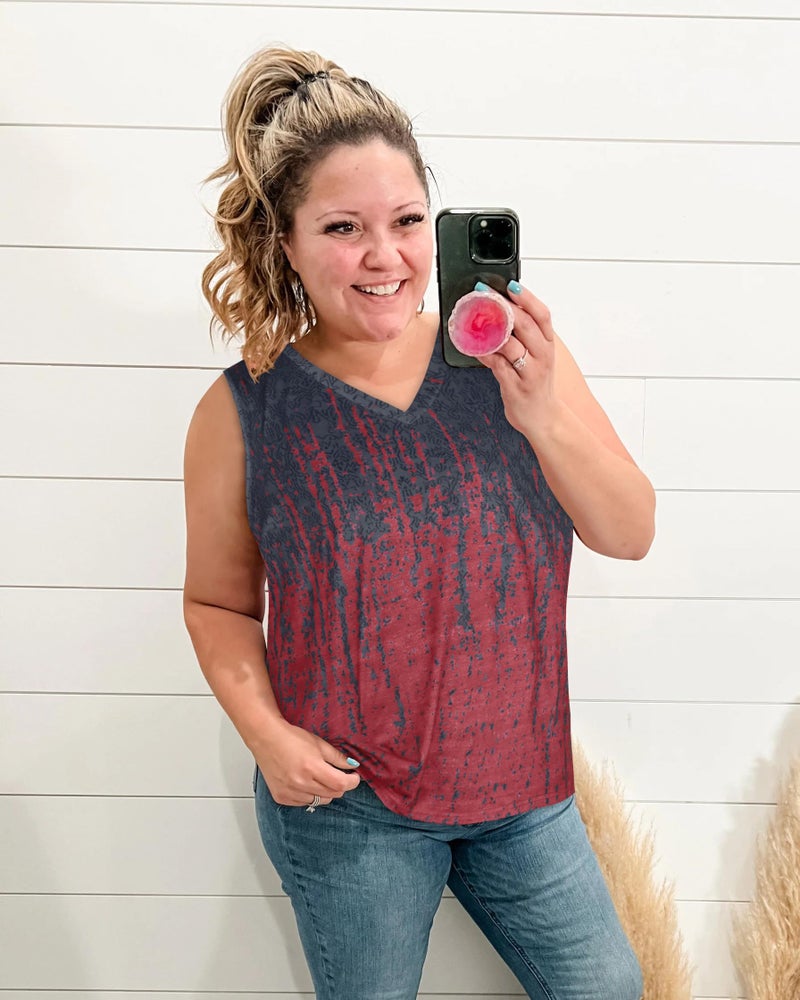 JOELLYUS Summer Sleeveless Tops Plus Size Tanks for Women V Neck Tees Flowy Printing T Shirts(Black Red Tie Dye,3XL) - Image 2