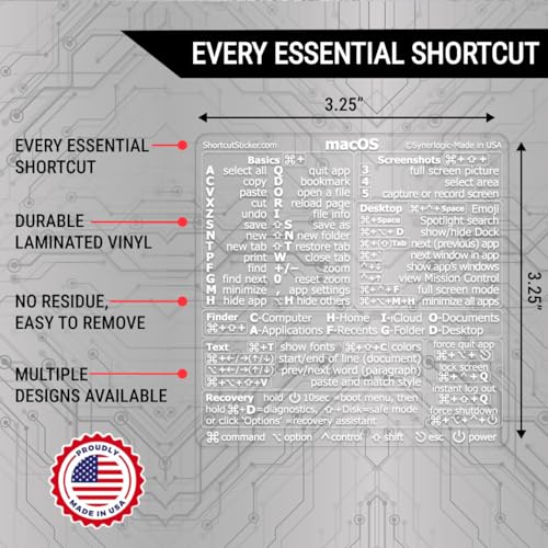 Synerlogic Mac OS Shortcuts Sticker | Keyboard Stickers for macOS | No-Residue Laminated Vinyl MacBook Cheatsheet for Laptop | MacBook Shortcuts 2025 (Clear/White) - Image 2