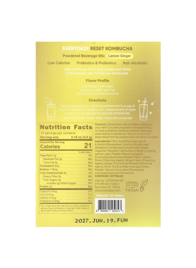 Everydaze, Reset Kombucha, Powdered Beverage Mix, Lemon Ginger, 10 Packets, 0.18 oz (5 g) Each (Packaging may vary) - Image 2