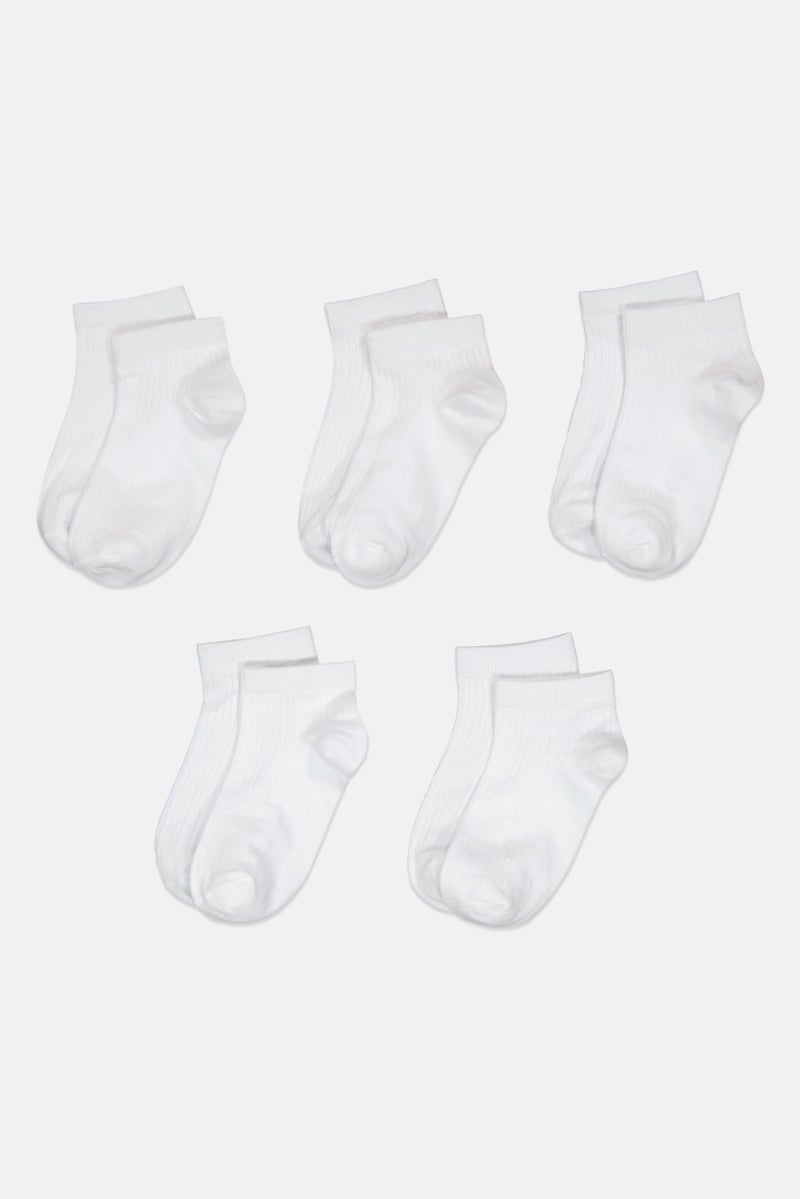 bebe Kids Girl 5 Pairs Ribbed Ankle Socks, White  - Image 3