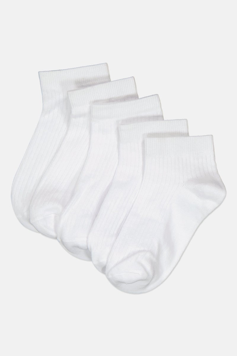bebe Kids Girl 5 Pairs Ribbed Ankle Socks, White  - Image 1