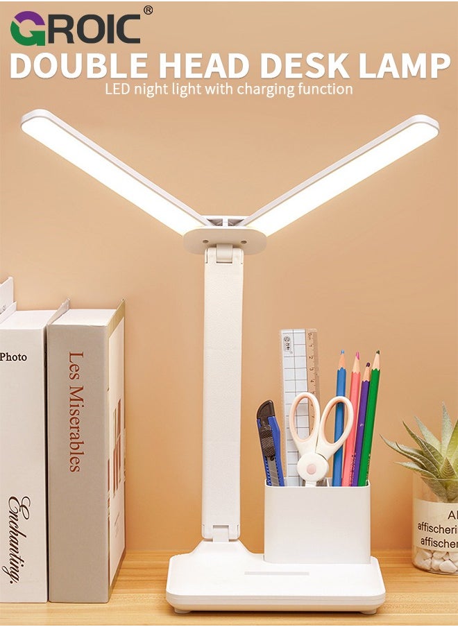 GROIC Dual Swing Arm LED Desk Lamps,Desk Light with USB Charging Port,3 Lighting Modes Dual Swing Arm Architect Table Lamp Light Desk Lamp for Home Office Dorm Piano Nail  - Image 1