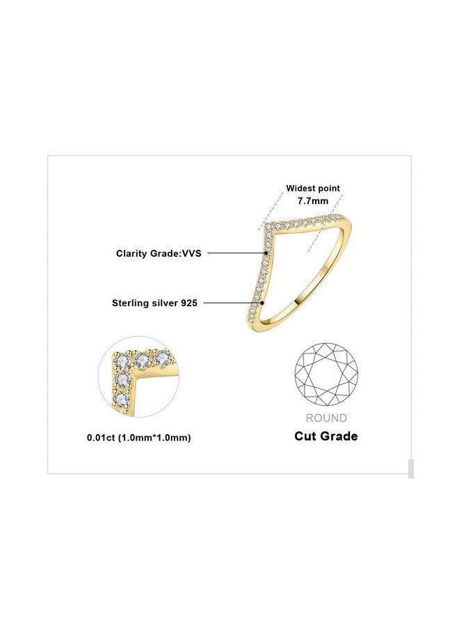 JewelryPalace - V Shape Round Cut Cubic Zirconia Wedding Band For Women, 14K Yellow Gold 925 Sterling Silver Promise Ring For Her, Simulated Diamond Anniversary Stackable Rings 8 - Image 1