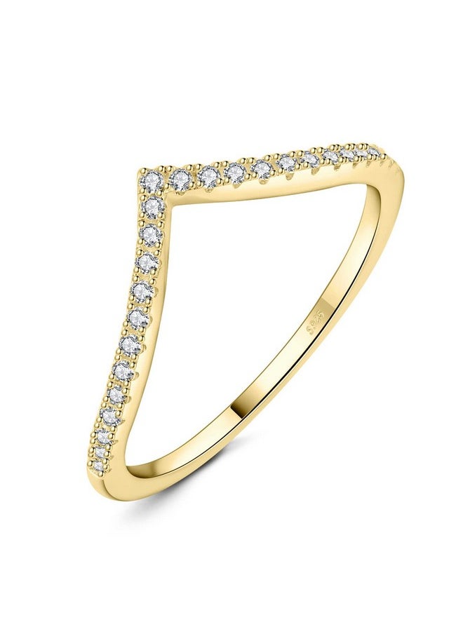 JewelryPalace - V Shape Round Cut Cubic Zirconia Wedding Band For Women, 14K Yellow Gold 925 Sterling Silver Promise Ring For Her, Simulated Diamond Anniversary Stackable Rings 8 - Image 1