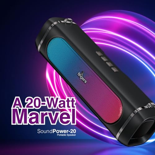 FINGERS SoundPower-20 Bluetooth Portable Speaker with Powerful 20 W Deep Bass, Mesmerizing RGB Lights, 9-Hour Playtime, Free Carry Strap, Built-in Mic (Black) - Image 2