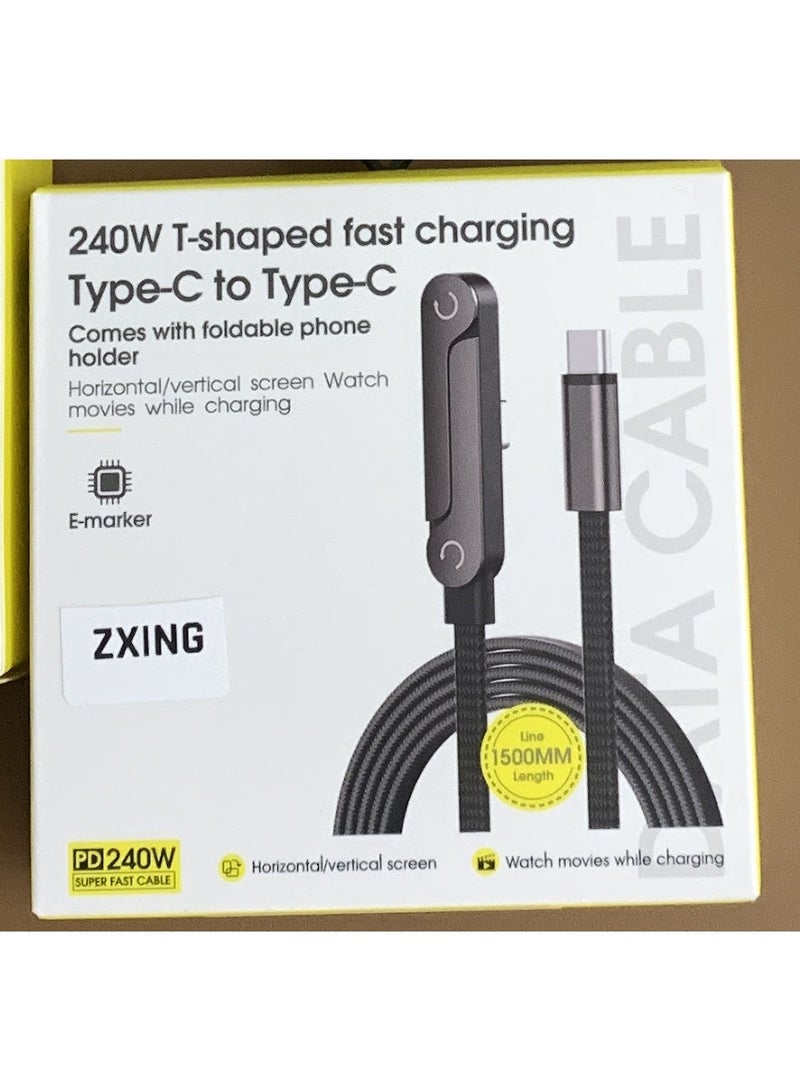 ZXING Folding Phone Holder Bend Fast Charging Data Cable for iPhone Samsung Huawei 90 Degree Elbow Design 240W Fast Charge High Density Weaving Durable Alloy Bracket Wide Compatibility - Image 1