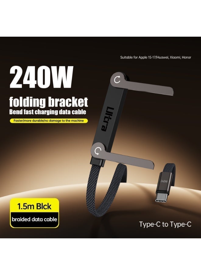 ZXING Folding Phone Holder Bend Fast Charging Data Cable for iPhone Samsung Huawei 90 Degree Elbow Design 240W Fast Charge High Density Weaving Durable Alloy Bracket Wide Compatibility - Image 2