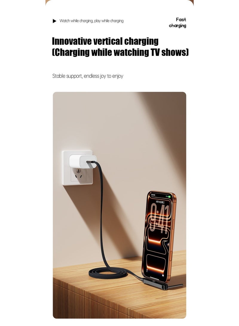 ZXING Folding Phone Holder Bend Fast Charging Data Cable for iPhone Samsung Huawei 90 Degree Elbow Design 240W Fast Charge High Density Weaving Durable Alloy Bracket Wide Compatibility - Image 4