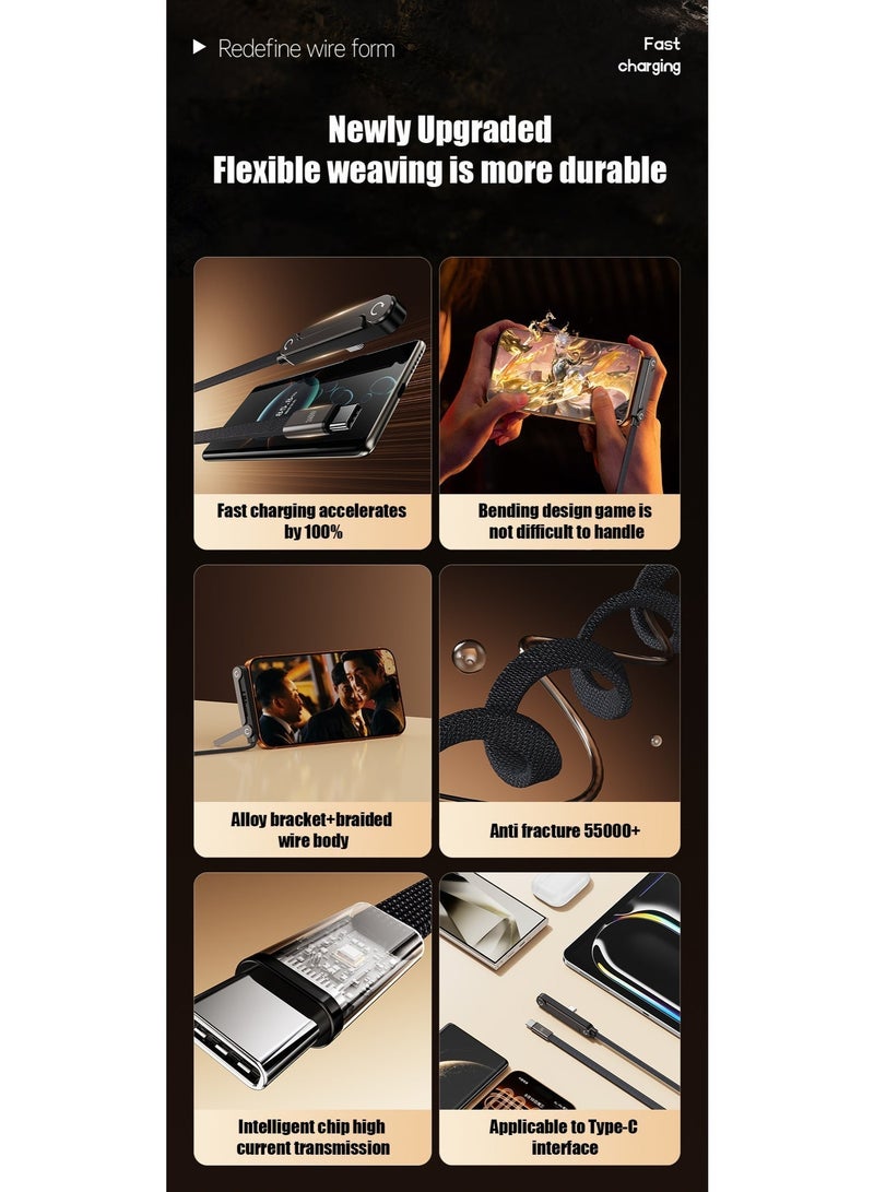 ZXING Folding Phone Holder Bend Fast Charging Data Cable for iPhone Samsung Huawei 90 Degree Elbow Design 240W Fast Charge High Density Weaving Durable Alloy Bracket Wide Compatibility - Image 5