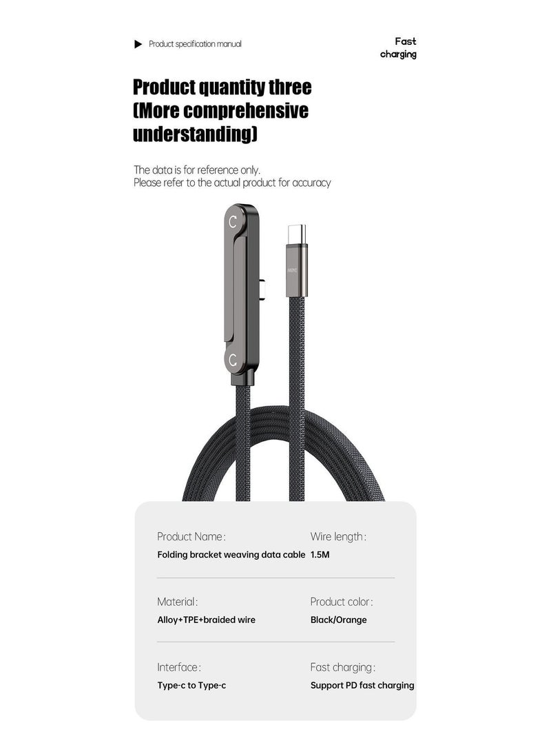 ‌زيكسينغ كابل شحن سريع قابل للطي مع حامل هاتف لـ iPhone و Samsung و Huawei بتصميم مرفق 90 درجة شحن سريع 240 واط نسج عالي الكثافة دعامة معدنية متينة توافق واسع - Image 3