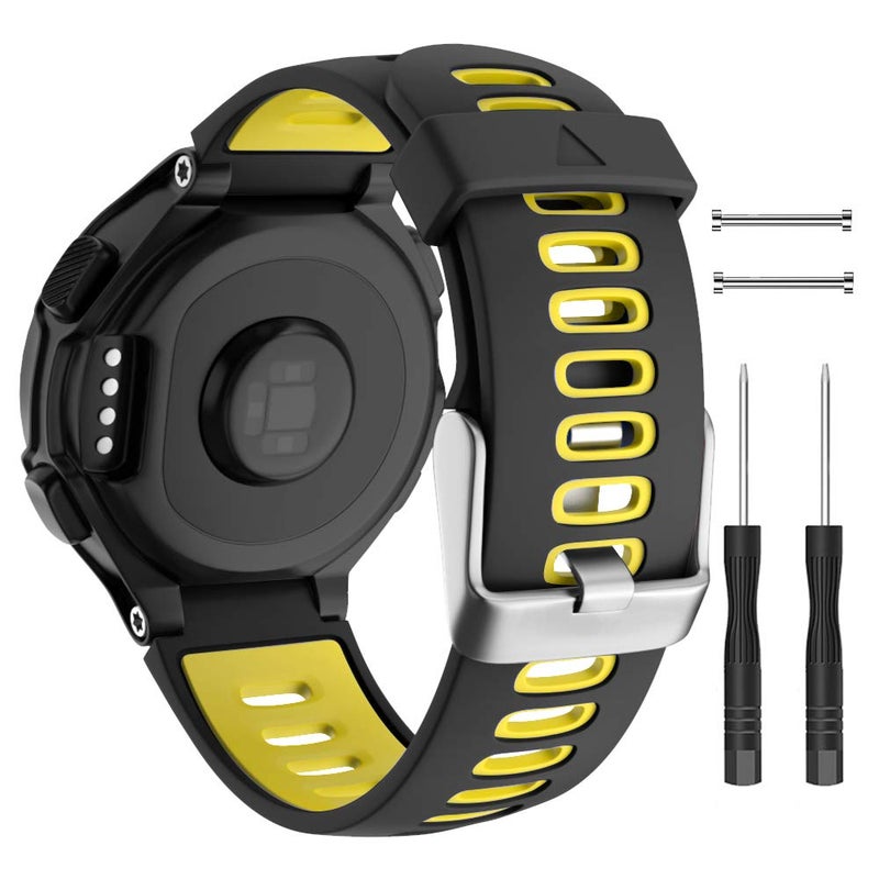 ISABAKE Compatible Forerunner 735XT Band Soft Silicone Sport Watch Strap Wristbands for Forerunner 220 230 235 620 630 Approach S20 S5 S6(Black/Yellow) - Image 1