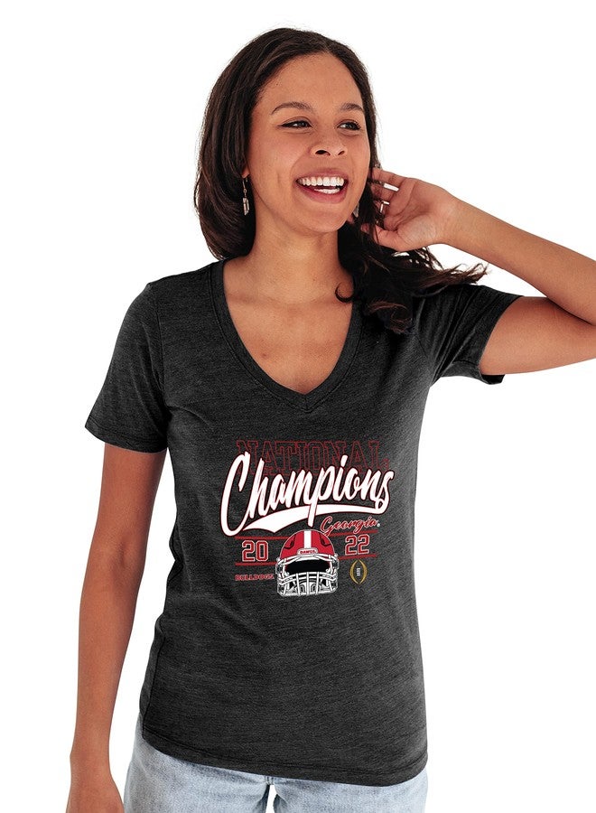 Blue 84 NCAA Officially Licensed Georgia Bulldogs National Champs Womens Triblend T-Shirt 2022-2023 Helmet Black, Small - Image 1